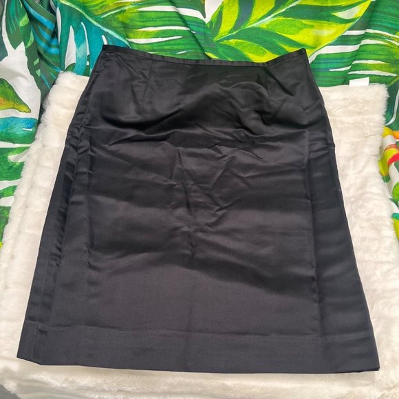 Lafayette 148 Satin 12 Sleek Black Knee Length Office Designer Dinner Date Skirt - Picture 1 of 15